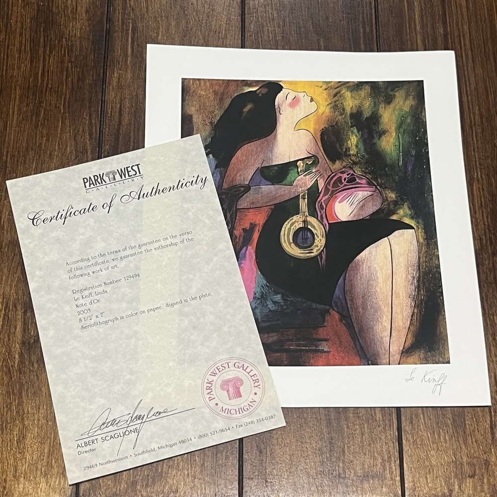 Linda Le Kinff Signed Serigraph Print "Note D'Or"  (Golden Note) 2003 With COA